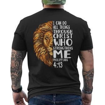 Lion With Bible Verses Philippians Mens Back Print T-shirt | Mazezy