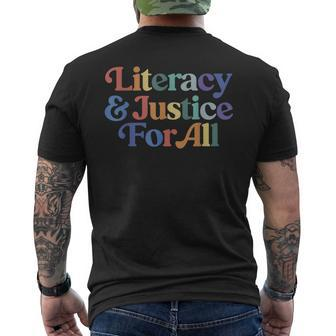 Literacy Justice For All Stop Book Banning Protect Librarian Mens Back Print T-shirt | Mazezy