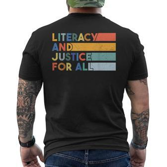 Literacy And Justice For All Protect Libraries Banned Books Men's T-shirt Back Print | Mazezy