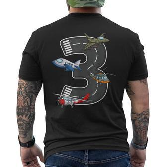 Little Pilot 3Rd Birthday Party 3 Three Years Old Airplane Men's T-shirt Back Print - Seseable