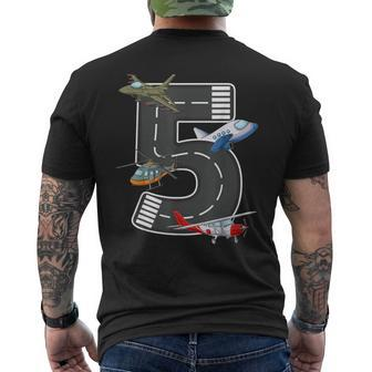Little Pilot 5Th Birthday Party 5 Five Year Old Airplane Men's T-shirt Back Print - Seseable
