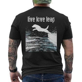 Live Love Leap Canine Agility Dog Sports Dock Diving Men's T-shirt Back Print | Mazezy CA