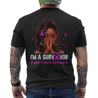 Loc'd Hair Black Woman I Am A Survivor Breast Cancer Ribbon Men's T-shirt Back Print - Monsterry