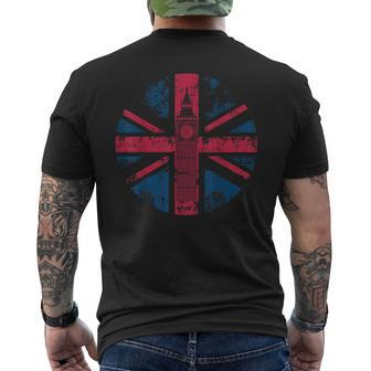 London Big Ben Union Jack Vintage Uk Flag British Men's T-shirt Back Print | Mazezy