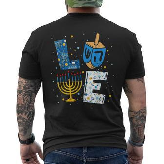 Love Cute Hanukkah Decorations Dreidel Menorah Chanukah Men's T-shirt Back Print - Seseable