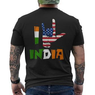 I Love India Sign Language Flag Of Usa And India Indian Men's T-shirt Back Print | Mazezy