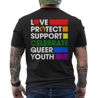 Love Protect Support Celebrate Queer Youth Lgbtq Gay Ally Mens Back Print T-shirt | Mazezy