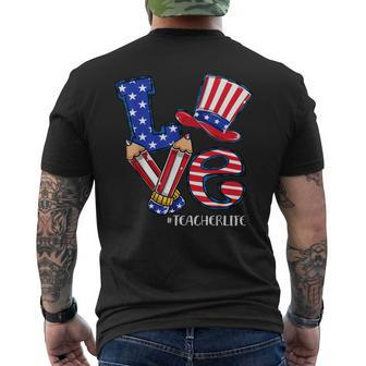Love Teacher Life American Flag 4Th Of July Uncle Sam Hat Mens Back Print T-shirt - Monsterry DE