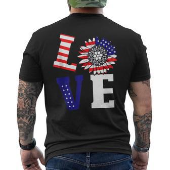 Love Usa Flag Sunflower Independence 4Th Of July Graphic Mens Back Print T-shirt | Mazezy