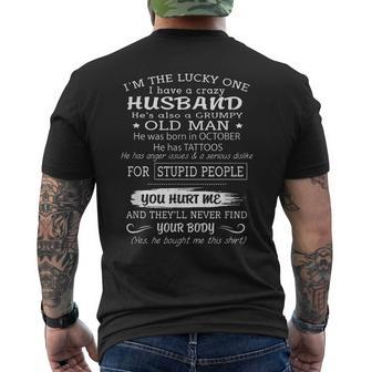 Im The Lucky One I Have A Crazy Husband Men's Back Print T-shirt | Mazezy