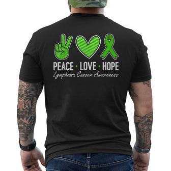 Lymphoma Cancer Awareness Green Ribbon Peace Love Hope Men's T-shirt Back Print - Monsterry DE