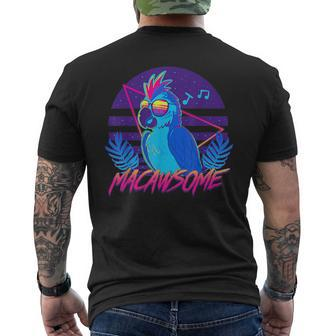 Macawsome Macaw Parrot Retrowave 80S Men's T-shirt Back Print | Mazezy