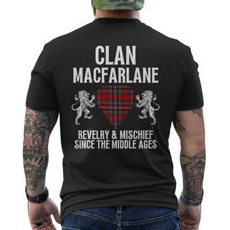 Macfarlane Clan Scottish Name Coat Of Arms Tartan Family Mens Back Print T-shirt | Mazezy UK