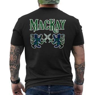 Mackay Scottish Clan Lion Family Name Tartan Kilt Gifts For Lion Lovers Funny Gifts Mens Back Print T-shirt | Mazezy