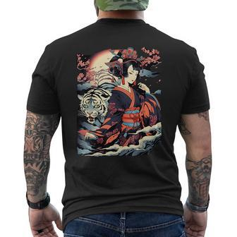 Make A Statement With This Bold Geisha And Tiger Tattoo Mens Back Print T-shirt | Mazezy