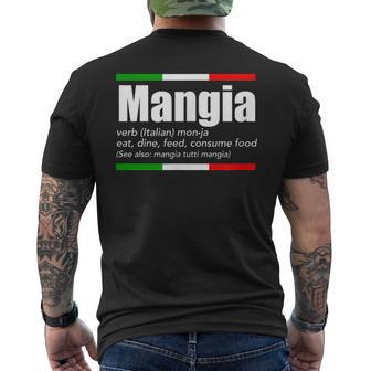 Mangia Italian Slang Funny English Sayings Italy Humor Pride Mens Back Print T-shirt | Mazezy