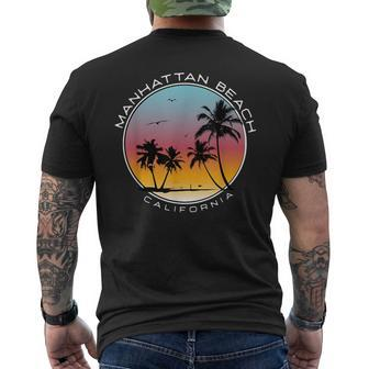 Manhattan Beach California Sunset Palm Tree Men's T-shirt Back Print | Mazezy