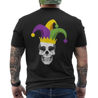 Mardi Gras Skull Jester Hat Funny Parade Costume Mens Back Print T-shirt | Mazezy