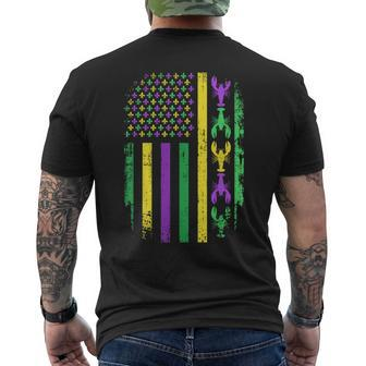 Mardi Gras Us American Flag With Crawfish New Orleans Men's T-shirt Back Print - Monsterry