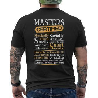 Masters Name Gift Certified Masters Mens Back Print T-shirt - Seseable