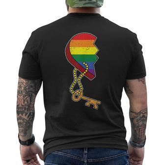 Matching Half Heart Gay Pride Lgbt-Q Flag Couple Lock Love Mens Back Print T-shirt | Mazezy