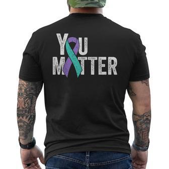 You Matter Suicide Prevention Teal Purple Awareness Ribbon Men's T-shirt Back Print - Monsterry DE