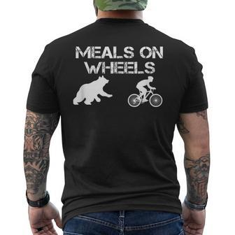 Meals On Wheels Bear Chasing Biking Bicycle Men's T-shirt Back Print | Mazezy