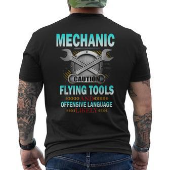 Mechanic Caution Flying Tools And Offensive Language Likely Men's Back Print T-shirt | Mazezy