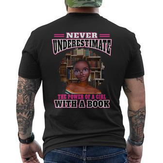 Melanin Never Underestimate The Power Of A Girl With A Book Mens Back Print T-shirt - Seseable