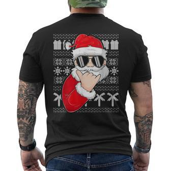Mele Kalikimaka Ugly Sweater Christmas Santa Shaka Hawaii Men's T-shirt Back Print | Mazezy