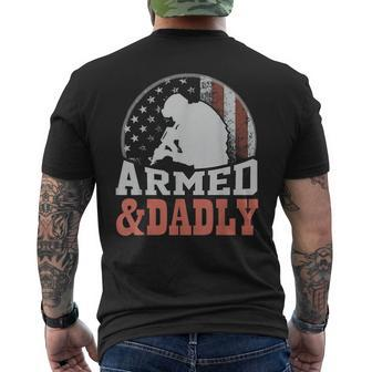 Men Armed And Dadly Funny Father Gifts For Fathers Day Mens Back Print T-shirt | Mazezy UK