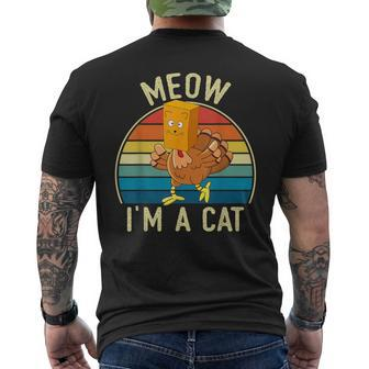 Meow I'm A Cat Thanksgiving Turkey Fake Cat Vintage Men's T-shirt Back Print | Mazezy