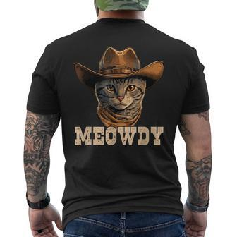 Meowdy Funny Country Cat Cowboy Hat Cat Howdy Mens Back Print T-shirt - Seseable