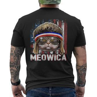 Meowica Cat Mullet American Flag Patriotic 4Th Of July Mens Back Print T-shirt - Monsterry