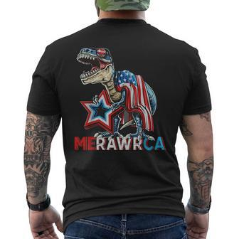 Merica Dinosaur 4Th Of July Rawr American Flag Boys Kids Usa Mens Back Print T-shirt | Mazezy