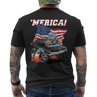 Merica Patriotic Classic Hot Rod Muscle Car Usa Flag Cartoon Patriotic Funny Gifts Mens Back Print T-shirt | Mazezy