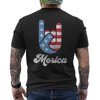 Merica Rock N Roll Hand Red White Blue Funny 4Th Of July Mens Back Print T-shirt | Mazezy