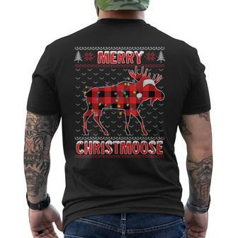 Merry Christmoose Christmas Moose Santa Ugly Sweater Men's T-shirt Back Print - Monsterry
