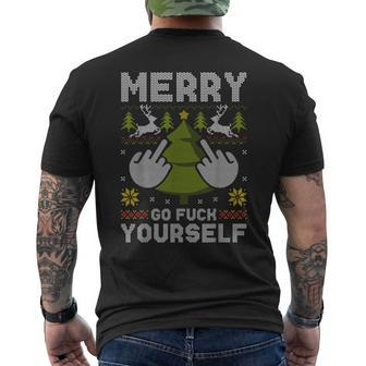 Merry Go F Yourself Middle Finger Ugly Christmas Sweater Men's T-shirt Back Print - Monsterry UK