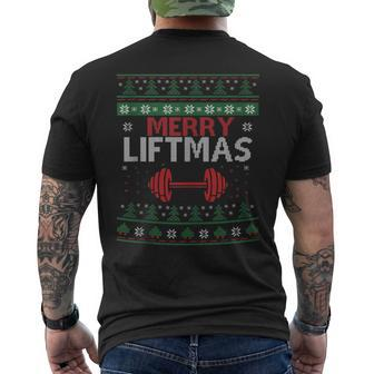 Merry Liftmas Ugly Christmas Sweater Gym Workout Men's T-shirt Back Print - Monsterry