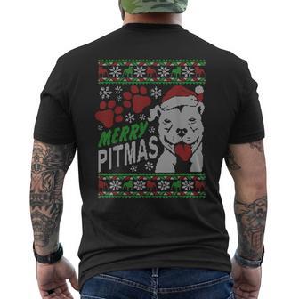 Merry Pitmas Pitbull Ugly Sweater Pitbull Christmas Xmas Men's T-shirt Back Print - Monsterry CA