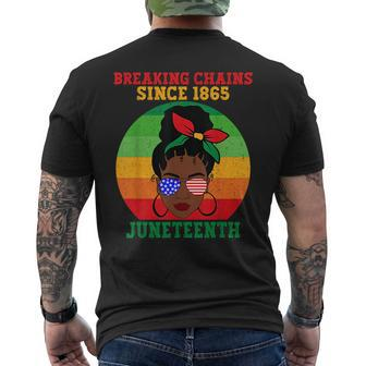 Messy Bun Junenth Breaking Chains Bandana Afro Sunglasses Mens Back Print T-shirt | Mazezy