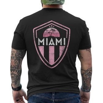 Miami Palm Tree Sunset Badge - Designer Distressed Mens Back Print T-shirt - Monsterry UK