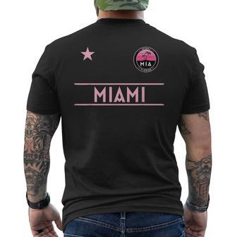 Miami Palm Tree Sunset Mini Pink Badge - Designer Edition Mens Back Print T-shirt | Mazezy