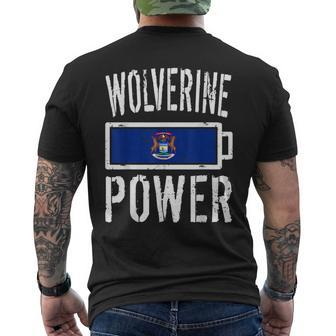 Michigan Flag | Wolverine Power Battery Proud Mens Back Print T-shirt | Mazezy