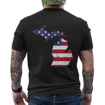 Michigan Map State American Flag 4Th Of July Pride Mens Back Print T-shirt | Mazezy UK