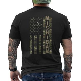 Michigan United States Distressed Camo W Us Flag Men's T-shirt Back Print - Seseable