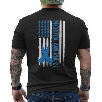 Microtia Awareness National Day American Flag Blue Ribbon Men's T-shirt Back Print | Mazezy