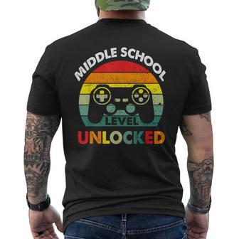 Middle School Level Unlocked Gamer First Day Of School Boys Men's T-shirt Back Print | Mazezy