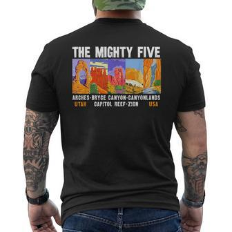 Mighty Five Utah National Parks Distressed Vintage Mens Back Print T-shirt - Seseable